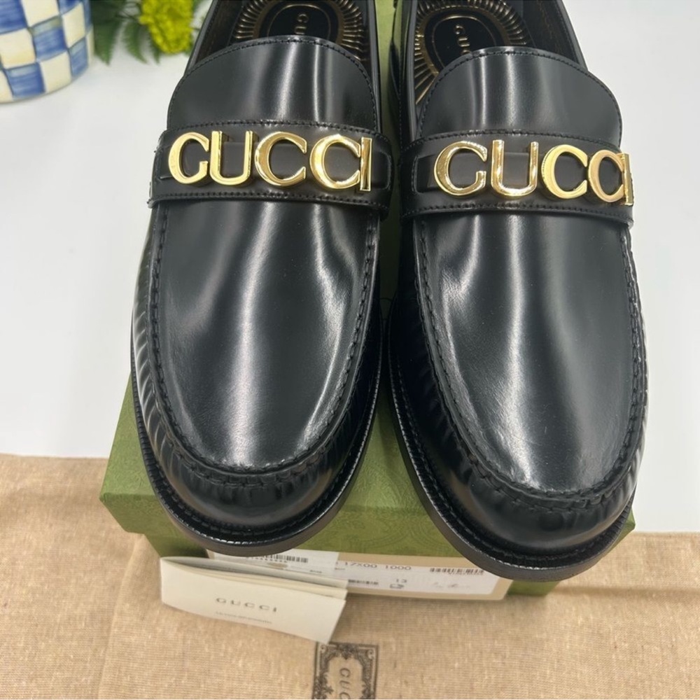 Men’s Gucci, gold logo, embellished, leather loafers size 13 made in Italy - Picture 8 of 9